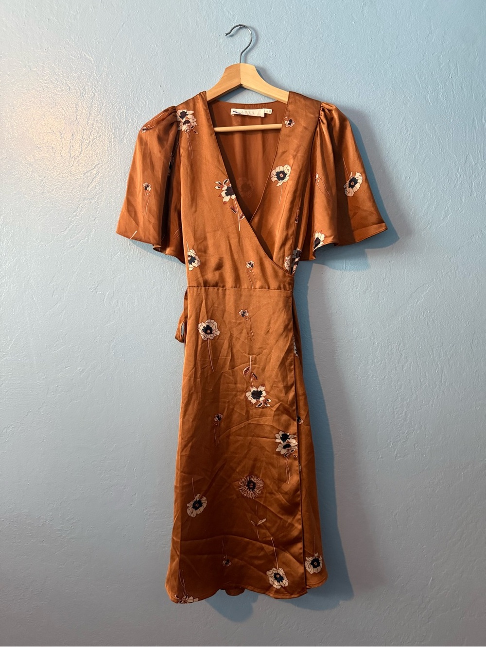 Astr Rust Floral Wrap Midi Dress